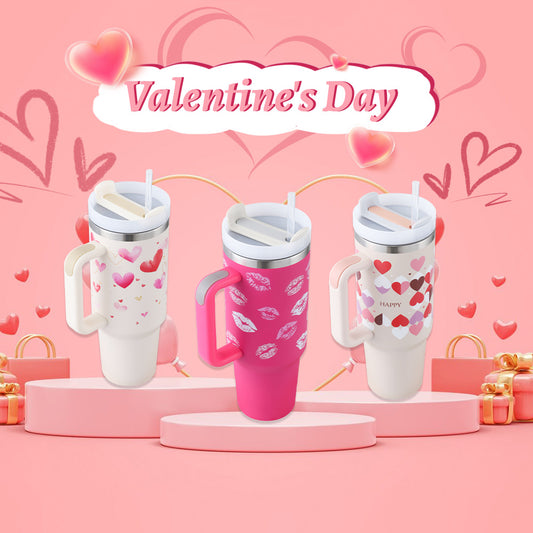 "Valentine's Special: 40oz Thermal Mug with Handle – Hot or Cold, Stylish & Portable!"